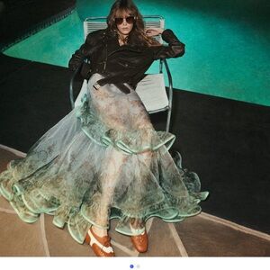 Zimmermann Silver Green Maxi Skirt Ruffled Tiered Prom